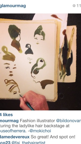 William Donovan sketches backstage at Carolina Hererra courtesy of Glamour Magazine's Instagram